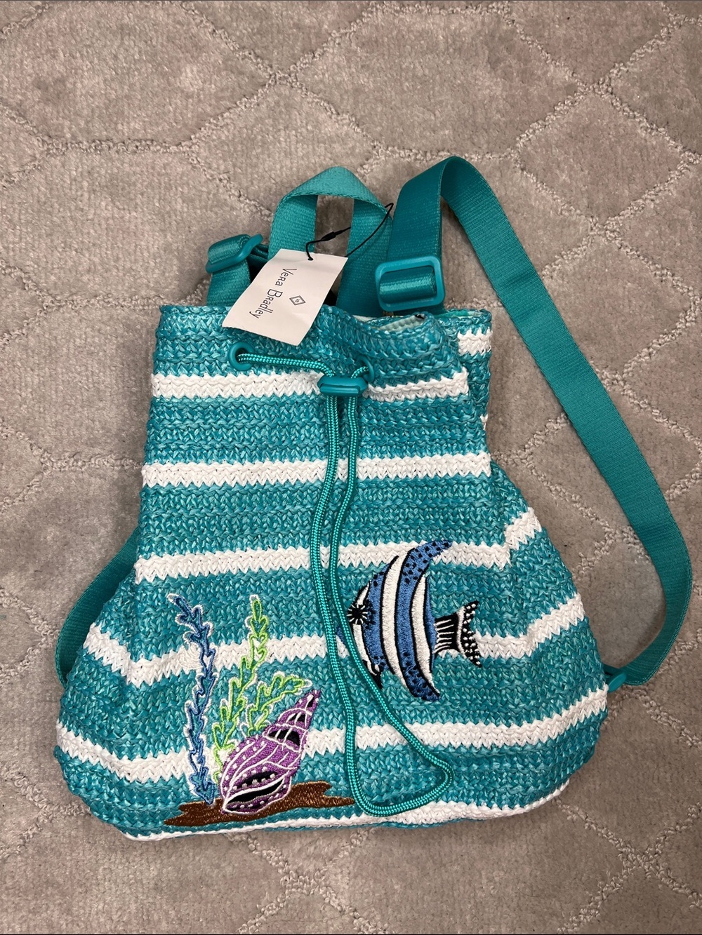 Vera Bradley Straw Drawstring Backpack Antilles Treasure NWT